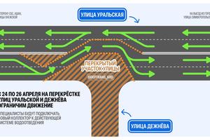 Движение на перекрёстке Уральской и Дежнёва ограничат с 24 апреля