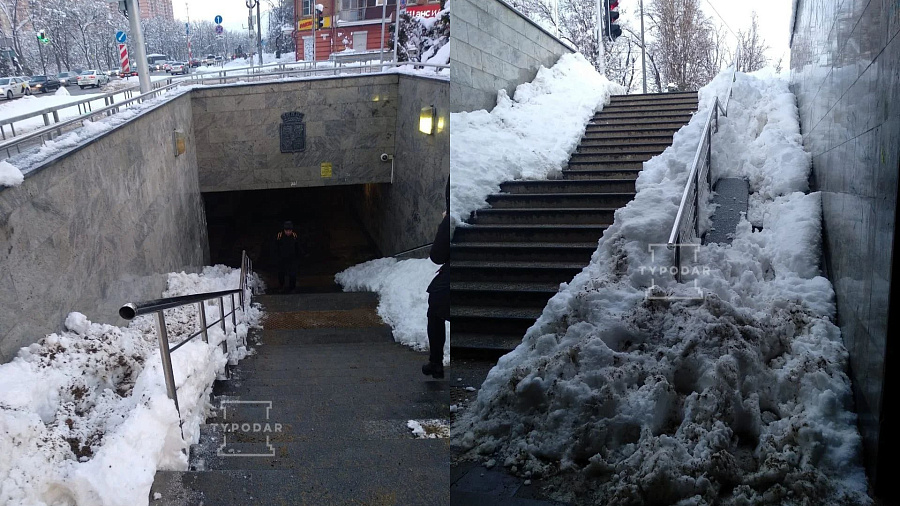 Пройти с коляской невозможно: жители Краснодара пожаловались на кучи снега в подземных переходах
