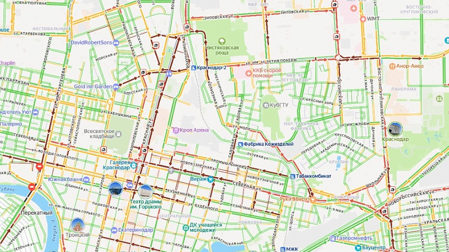 Краснодар встал в 10-балльных пробках перед выходными