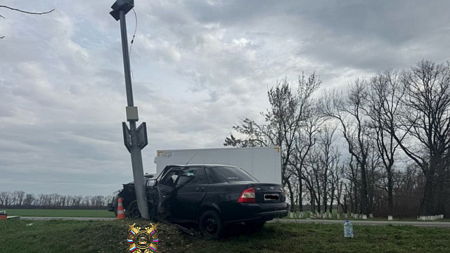 В Краснодарском крае легковушка врезалась в дорожную мачту указателя  