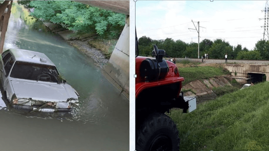 В поселке под Краснодаром легковой автомобиль рухнул в канал
