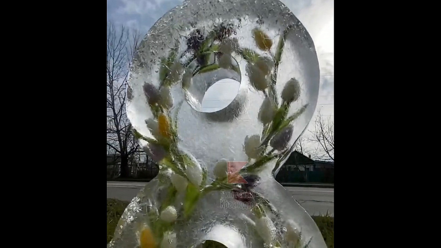 В Краснодаре перед 8 марта появилась необычная ледяная скульптура