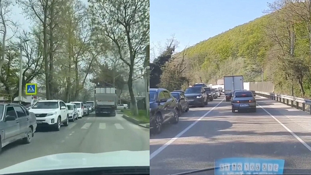 В Краснодарском крае на пути к морю автомобилисты встали в мертвые пробки (ВИДЕО)