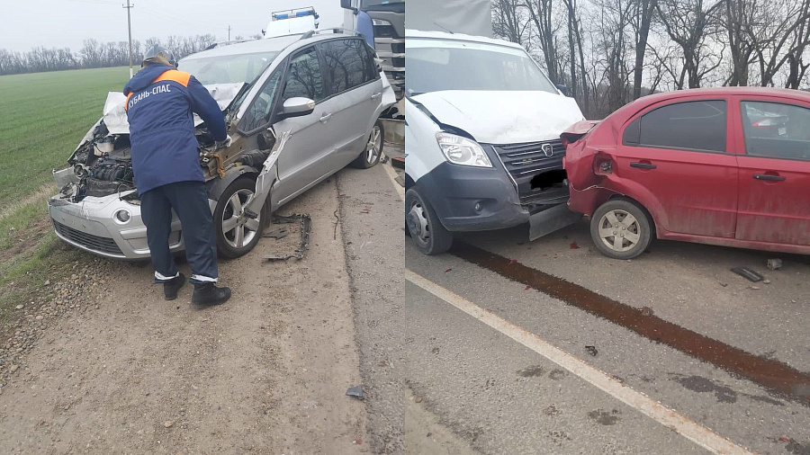 В Краснодарском крае на трассе «Тимашевск — Славянск-на-Кубани» столкнулись 6 автомобилей