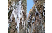 В Анапе выросли гигантские сосульки на высоком берегу после мороза