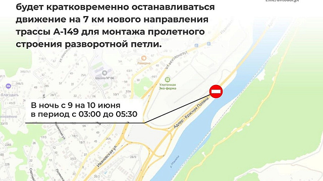 На трассе Адлер – Красная Поляна остановят движение машин 10 июня