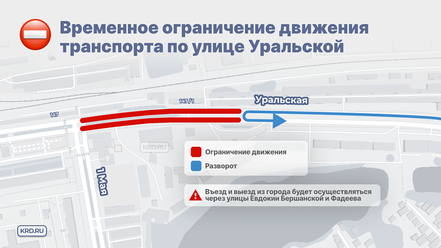 В Краснодаре временно перекроют движение по улице Уральской 