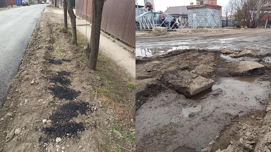 Жители Краснодара заявили о загрязнении своих палисадников битумом после ремонта дороги (ВИДЕО)