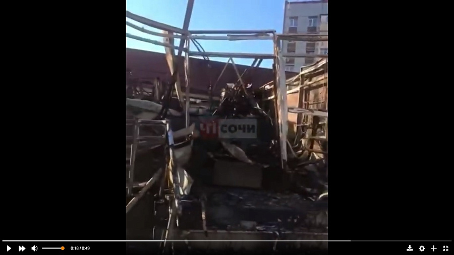 Появились кадры последствий крупного пожара на рынке в Сочи 