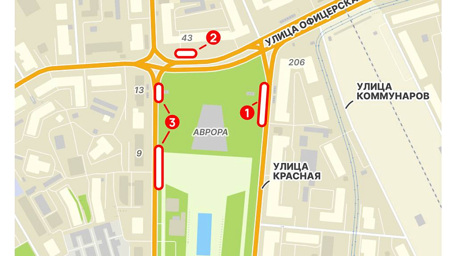 В Краснодаре на время перекроют движение на трёх участках рядом с «Авророй»