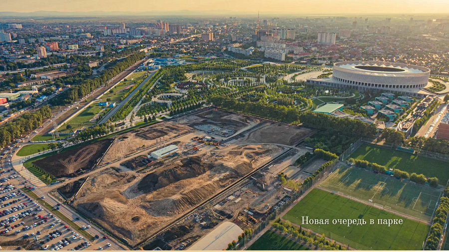 Строительство новой очереди парка Галицкого в Краснодаре сняли с высоты птичьего полета